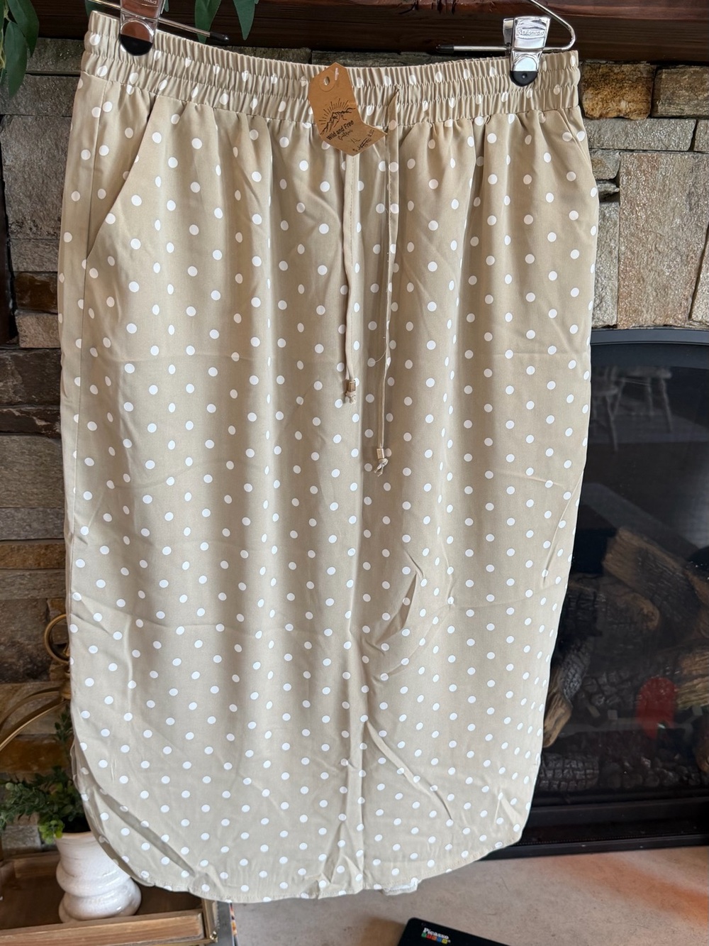 NWT beige/tan with white polka dots midi skirt